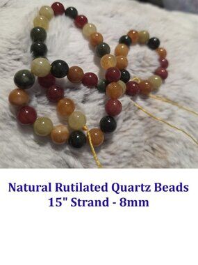 Natural Rutilated Quartz Beads  15" Strand 8mm